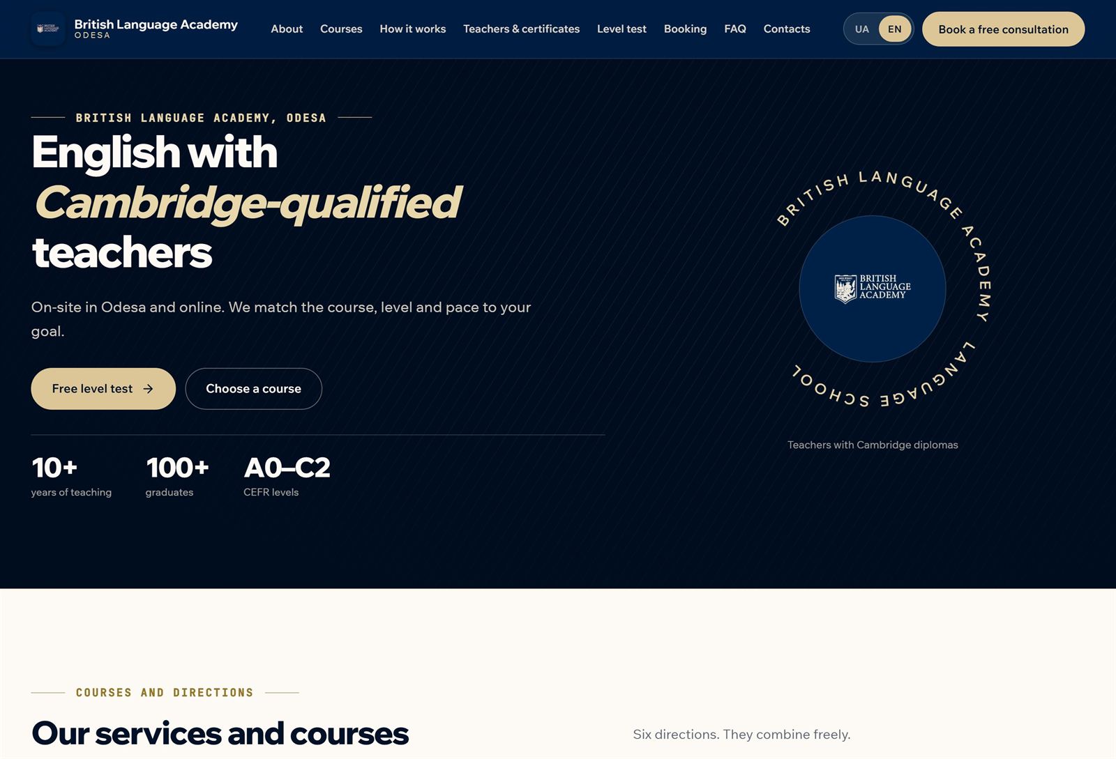 British Language Academy website on a laptop